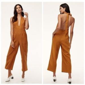 Aritzia Wilfred linen haltertop jumpsuit aged gold
